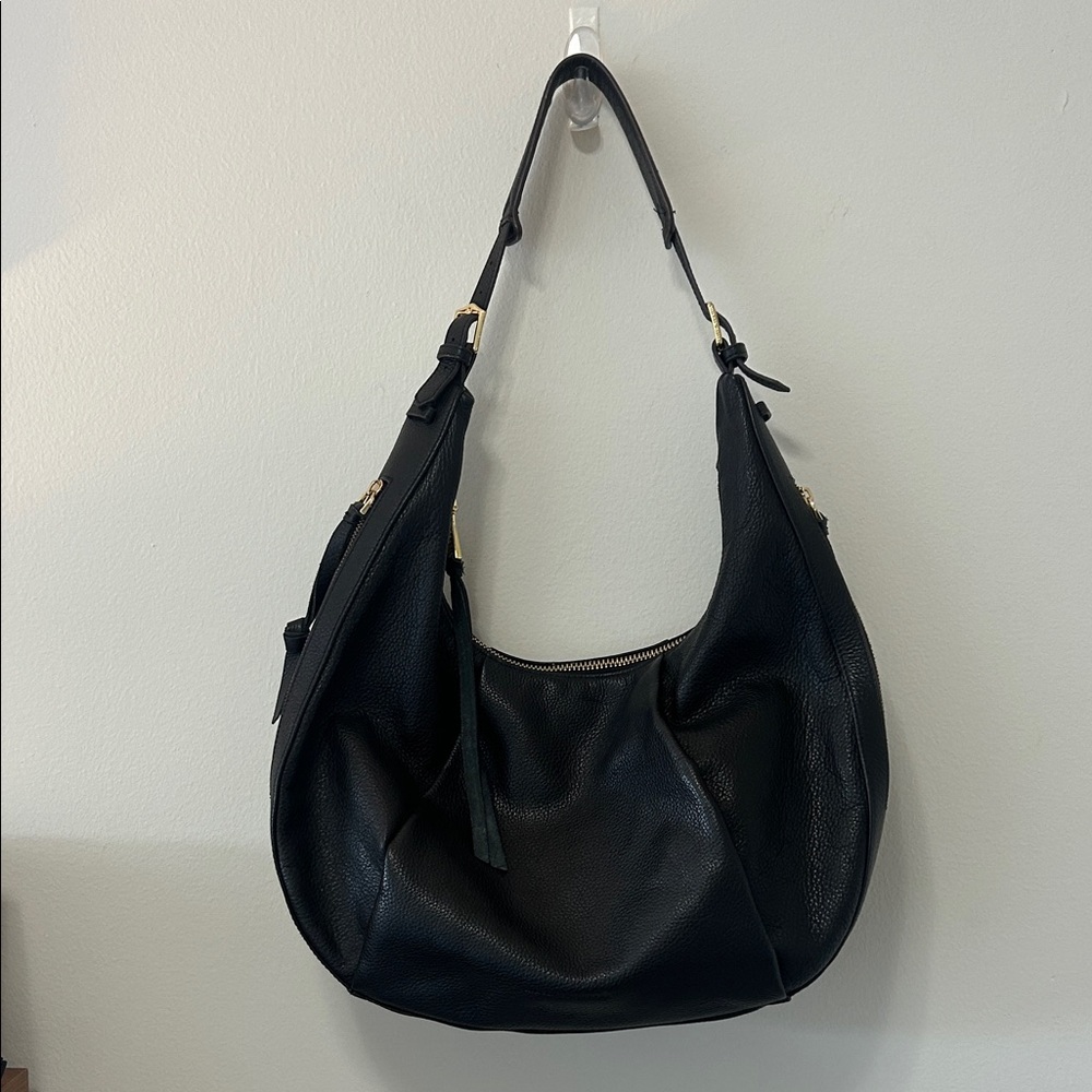 AIMEE KESTENBERG CORFU PLEATED BLACK LEATHER CRESENT HOBO BAG